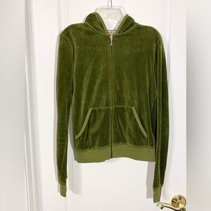 Y2K Juicy Couture Velour Zip Hoodie Vintage USA MADE Olive Medium